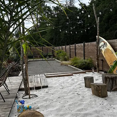 Aux Palmiers,piscine 28°,petanque,coeur Bassin 度假居 *